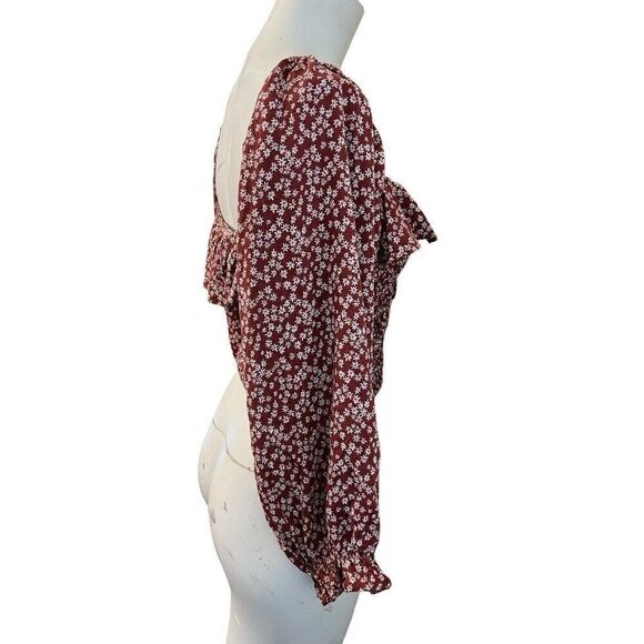 Juniors Large Cropped Top Long Sleeve Elastic Ruffled Top Rust indigo Rising - Picture 4 of 6